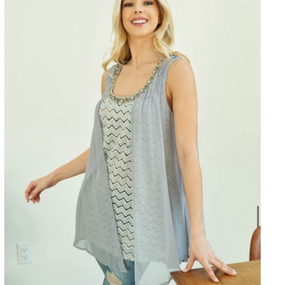 Nwt boho top, tank top, spring summer top, embellished top - Picture 2 of 13